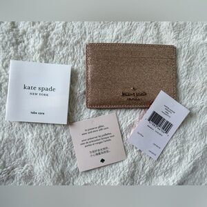 kate spade Metallic Glitter Card Holder in Rose Gold
